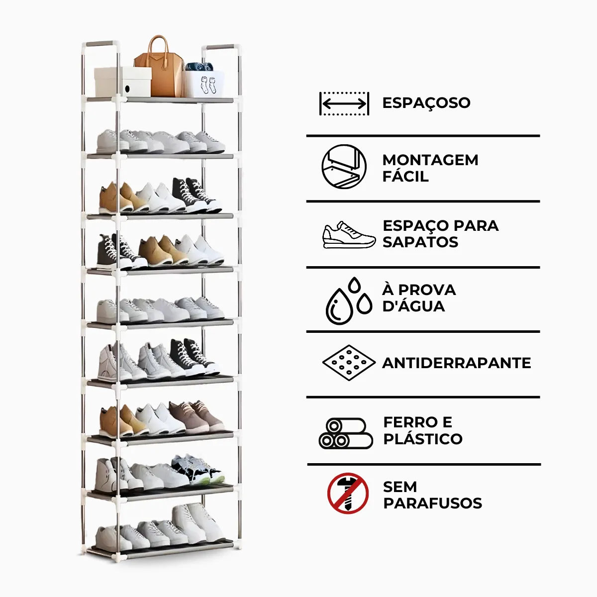 Sapateira Vertical Organizador de Sapatos 9 Prateleiras