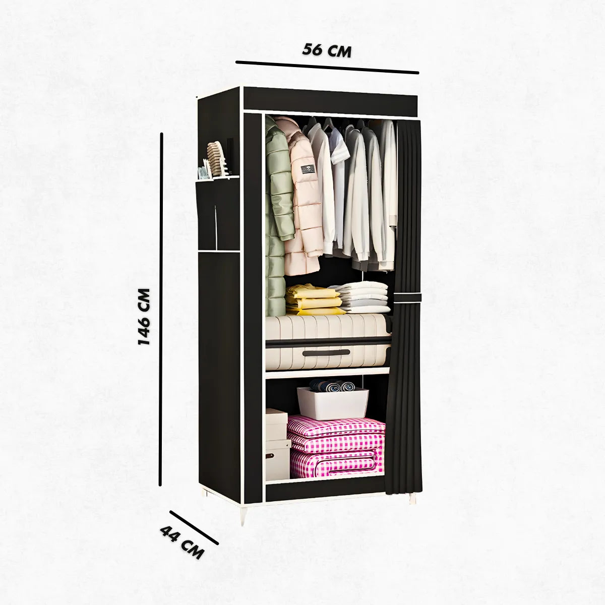 Guarda Roupa Closet Dobrável Capa de Tecido Preto