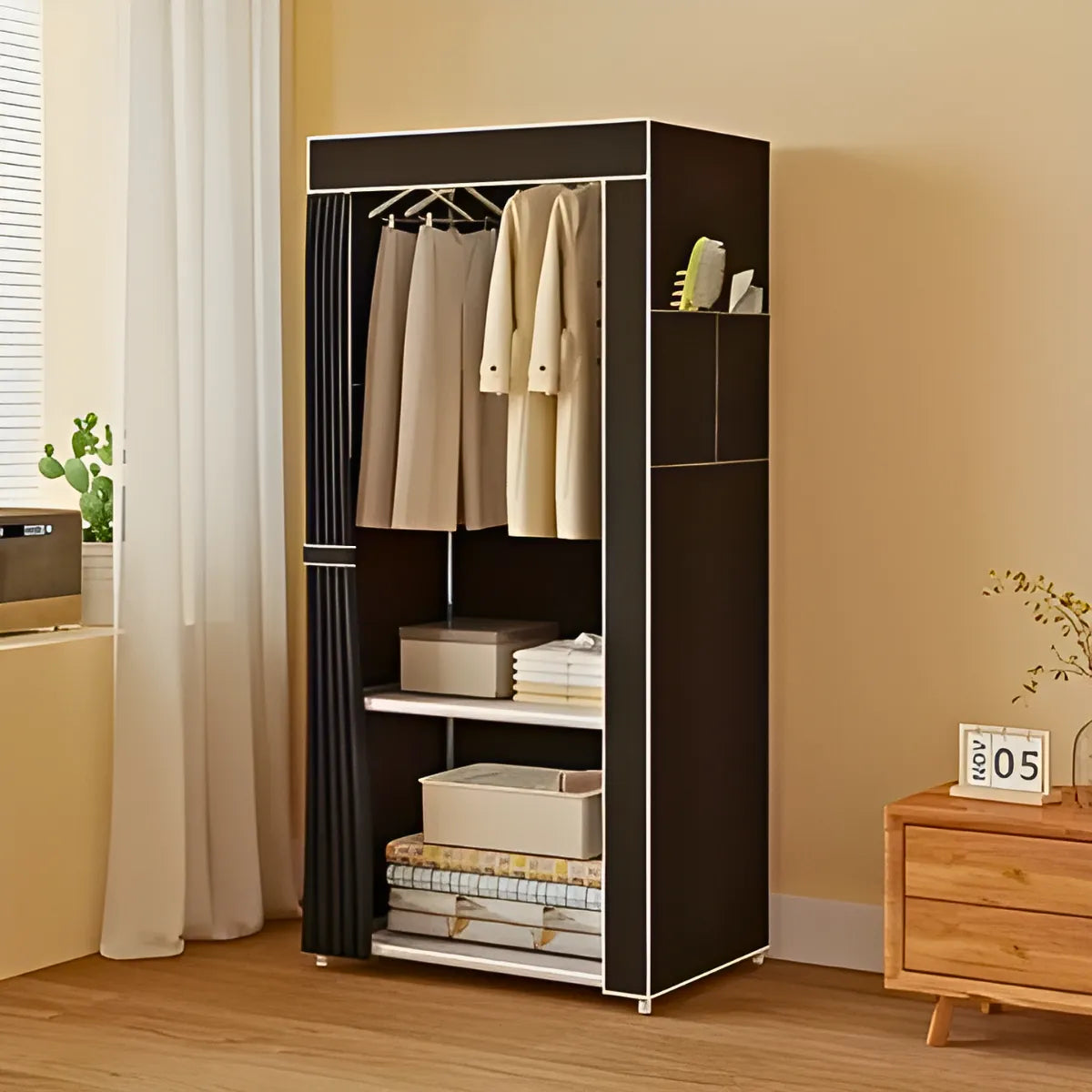 Guarda Roupa Closet Dobrável Capa de Tecido Preto