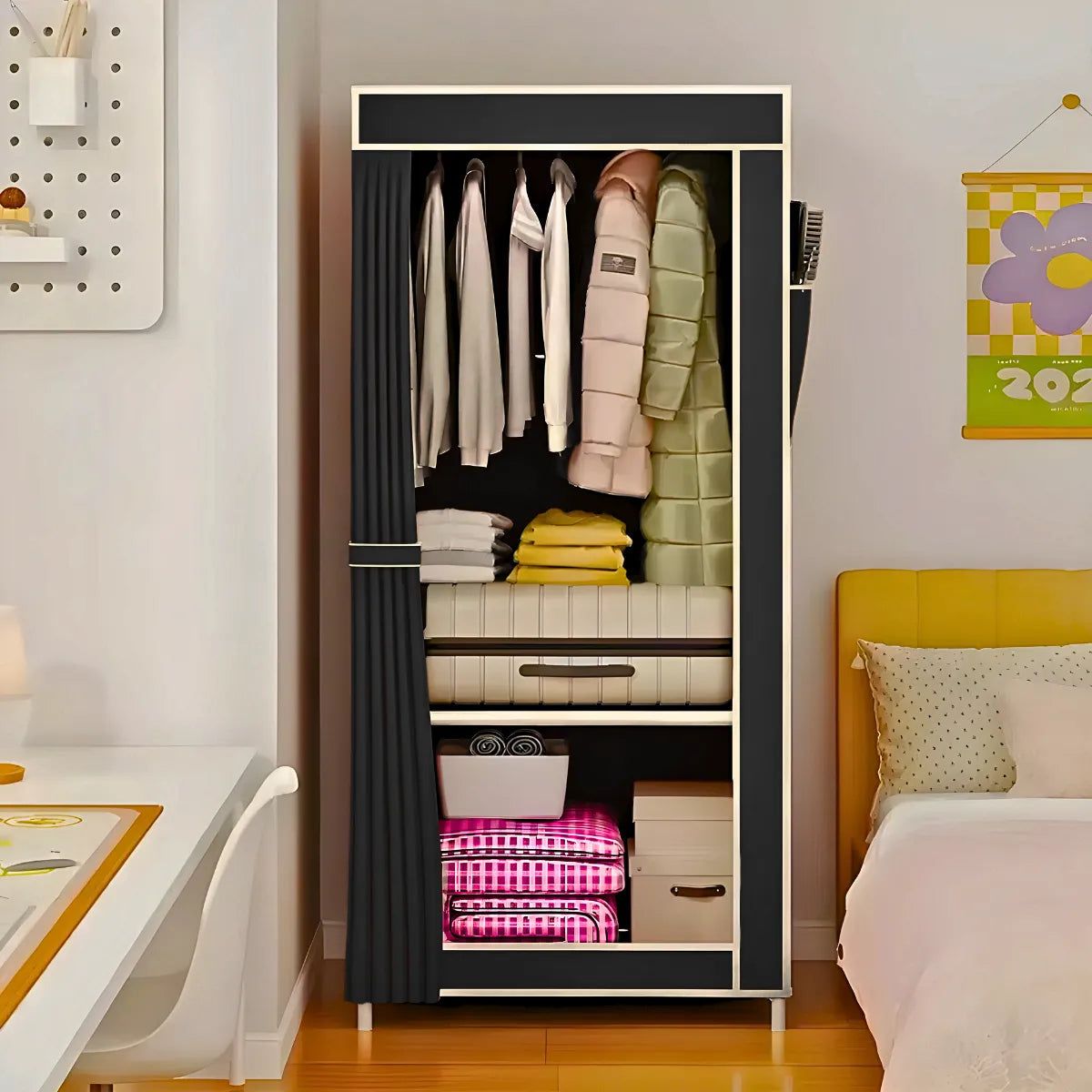 Guarda Roupa Closet Dobrável Capa de Tecido Preto