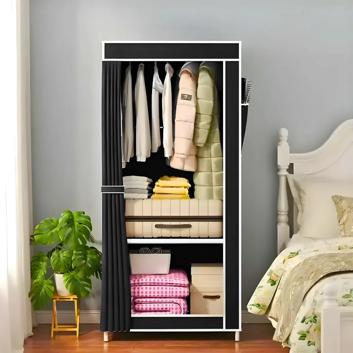 Guarda Roupa Closet Dobrável Capa de Tecido Preto