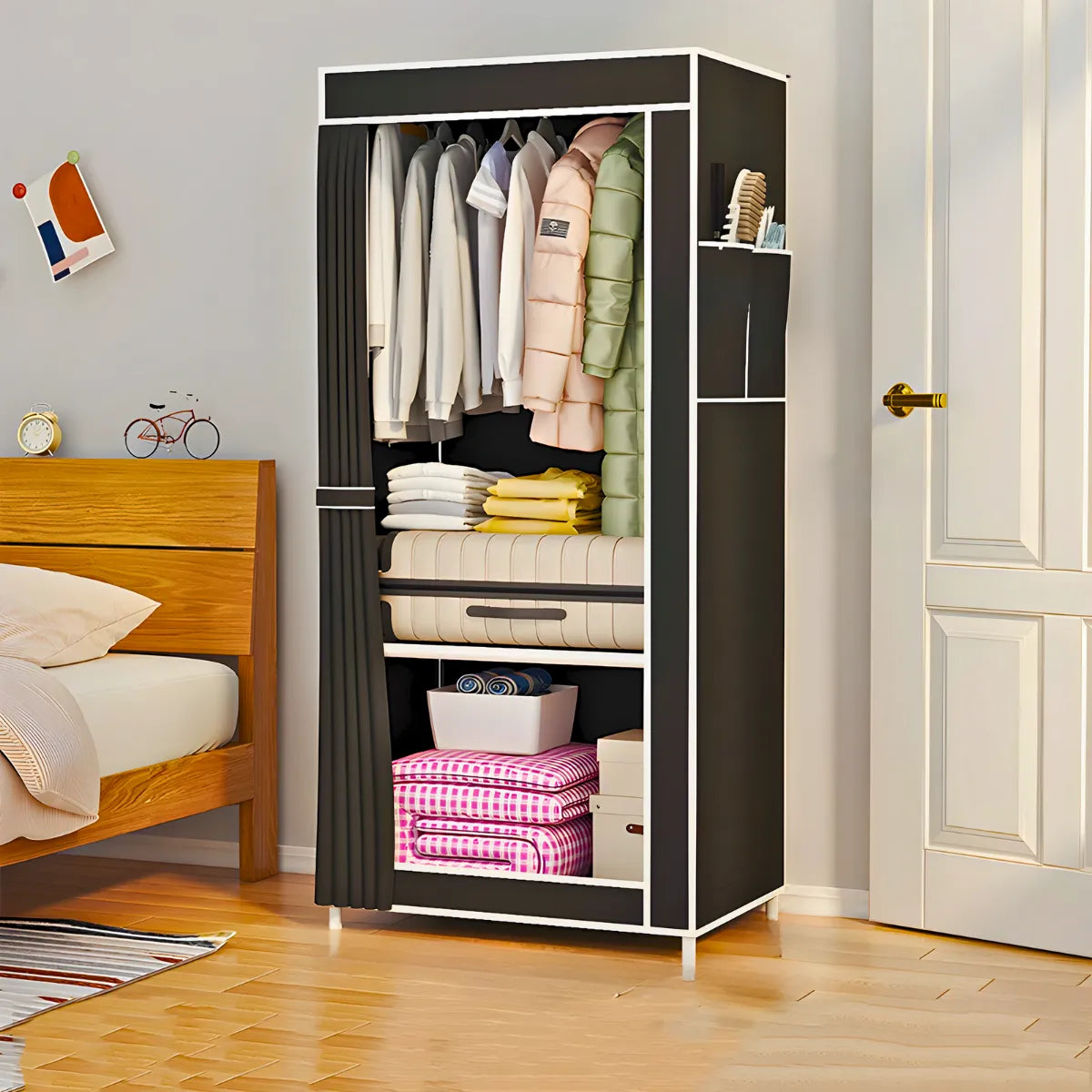 Guarda Roupa Closet Dobrável Capa de Tecido Preto