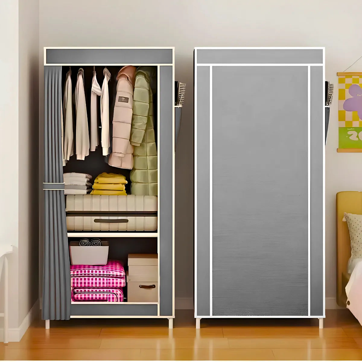 Guarda Roupa Closet Dobrável Capa de Tecido Cinza