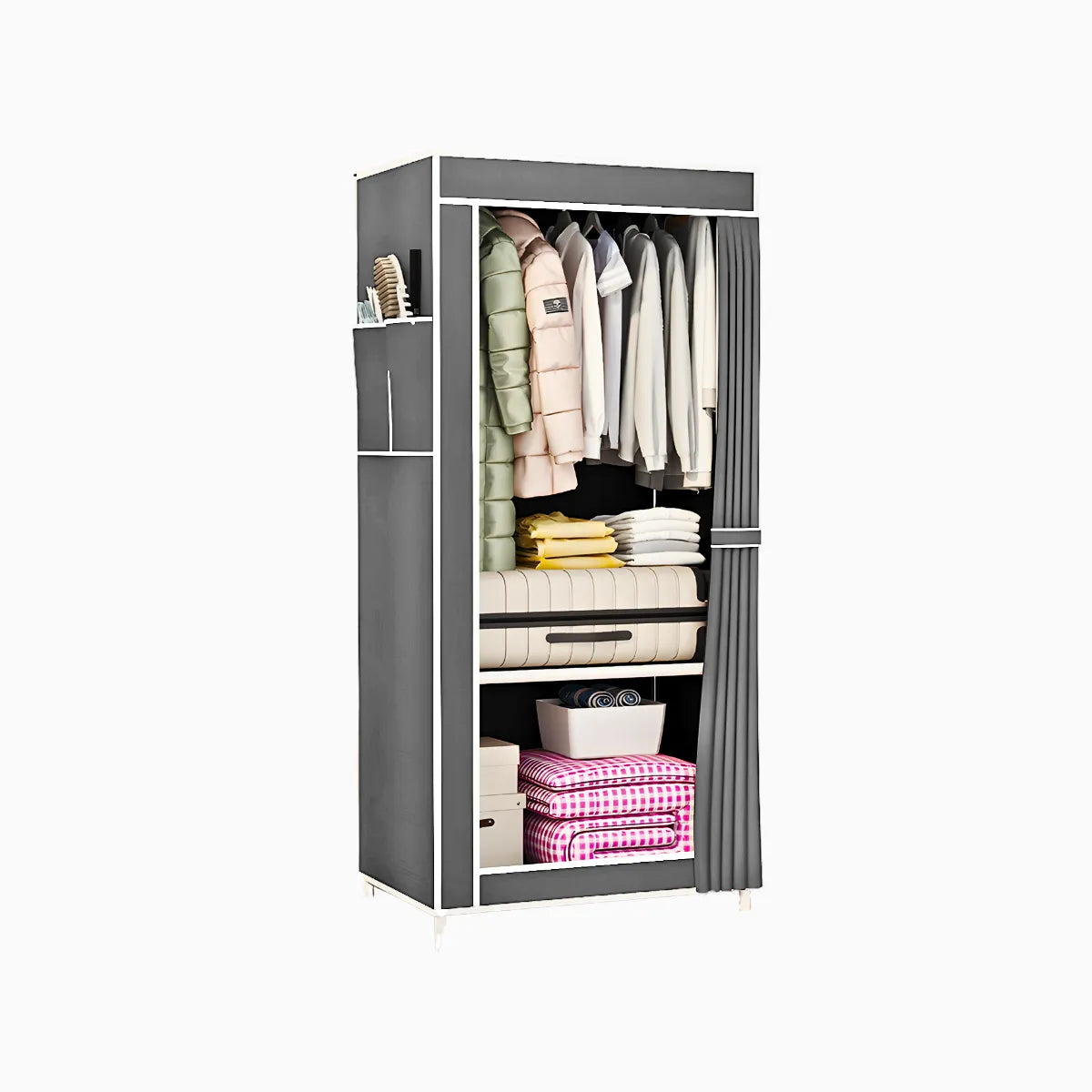 Guarda Roupa Closet Dobrável Capa de Tecido Cinza