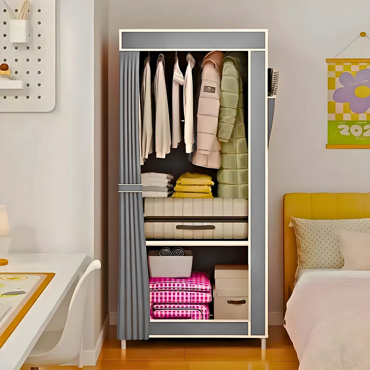 Guarda Roupa Closet Dobrável Capa de Tecido Cinza