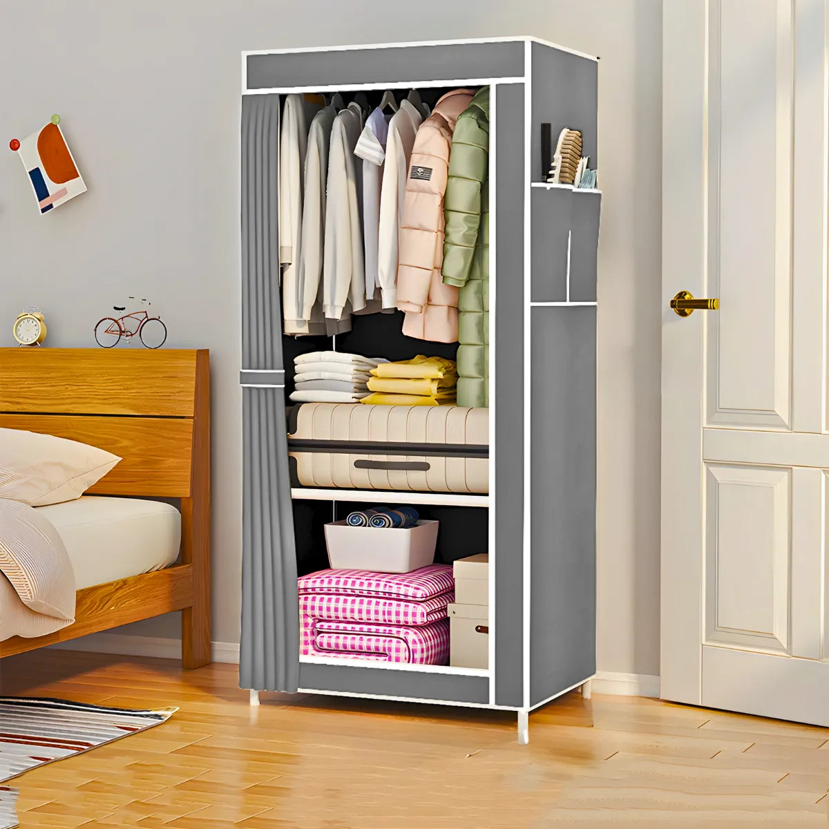 Guarda Roupa Closet Dobrável Capa de Tecido Cinza