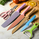 Kit Facas Aço Inoxidável Colorido Multifuncional 6 peças
