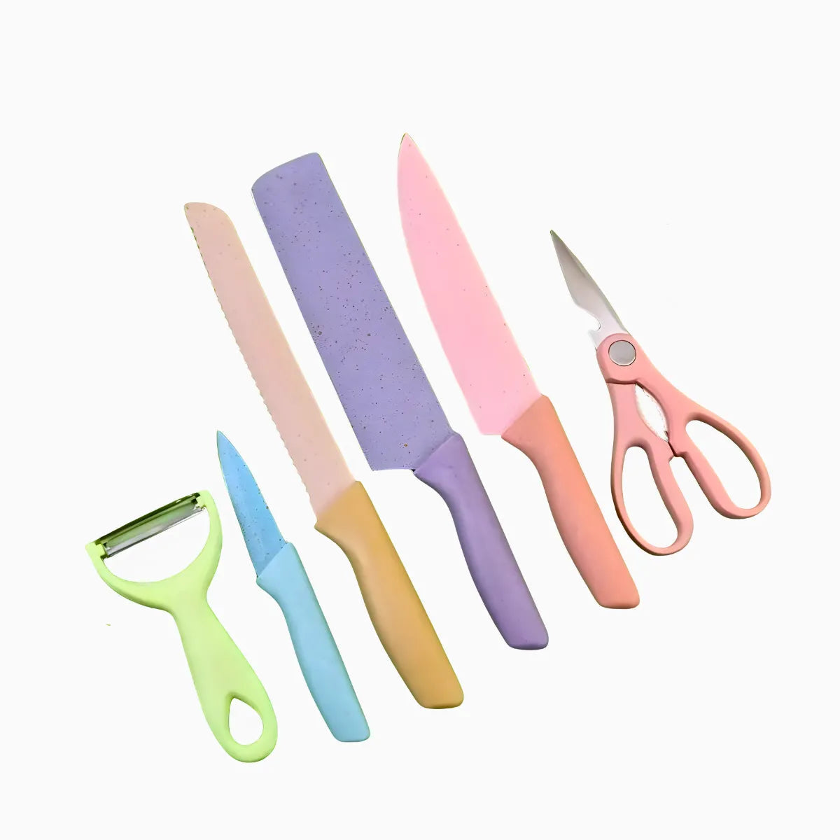 Kit Facas Aço Inoxidável Colorido Multifuncional 6 peças