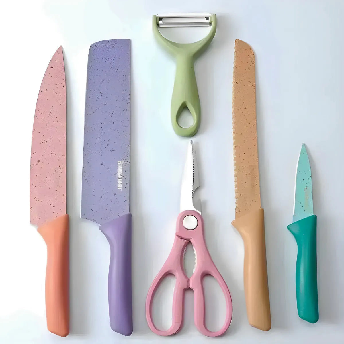 Kit Facas Aço Inoxidável Colorido Multifuncional 6 peças