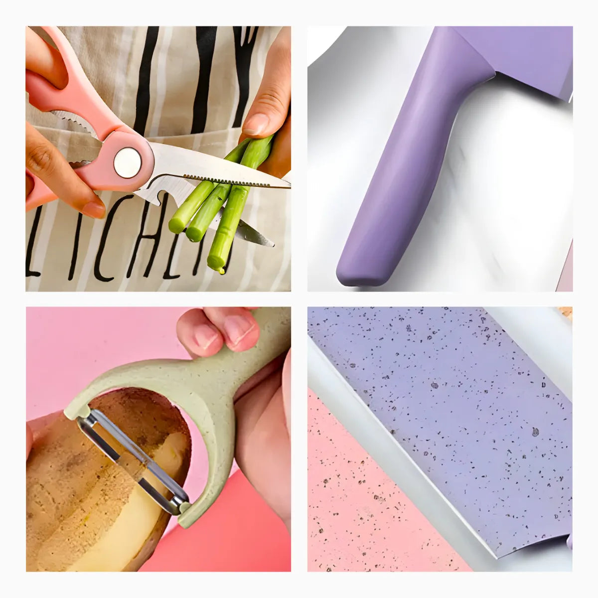 Kit Facas Aço Inoxidável Colorido Multifuncional 6 peças