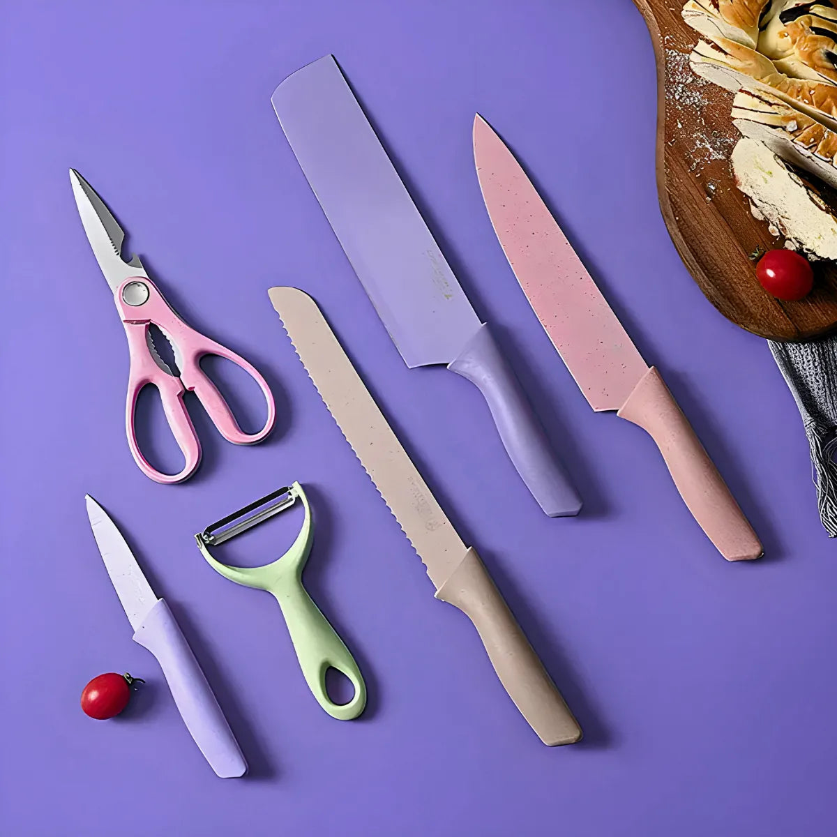 Kit Facas Aço Inoxidável Colorido Multifuncional 6 peças