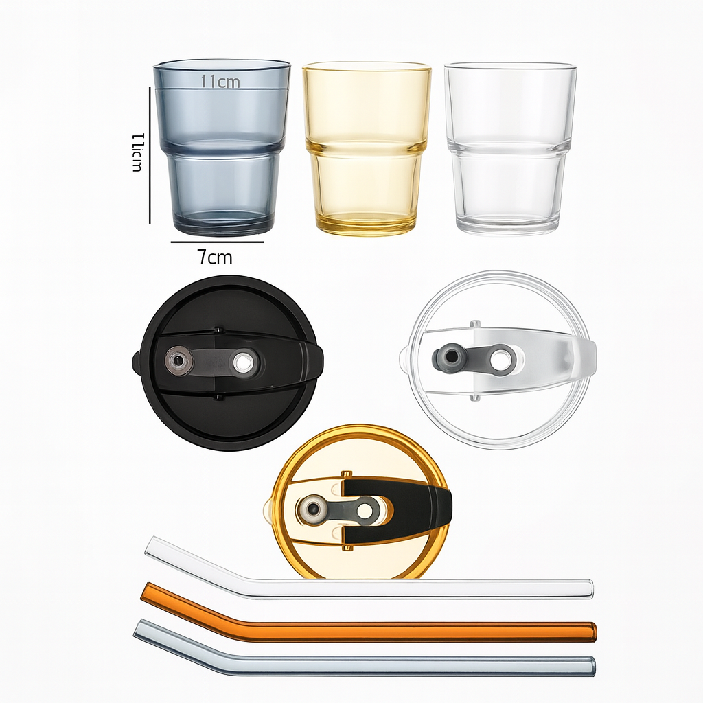 Copo de Vidro Canudo e Tampa Vedação 450ml Preto