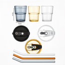 Copo de Vidro Canudo e Tampa Vedação 450ml Preto