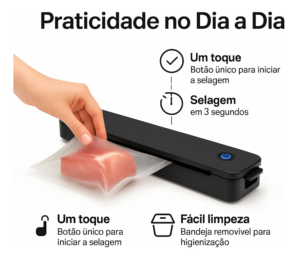 Máquina Seladora de Alimentos Portátil Vácuo