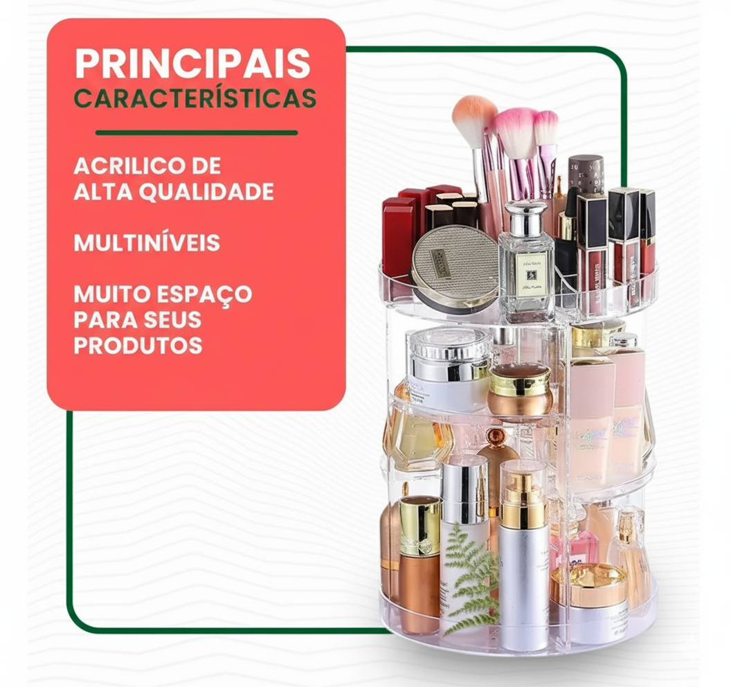 Organizador Giratório Maquiagem Cosméticos 360 Acrílico