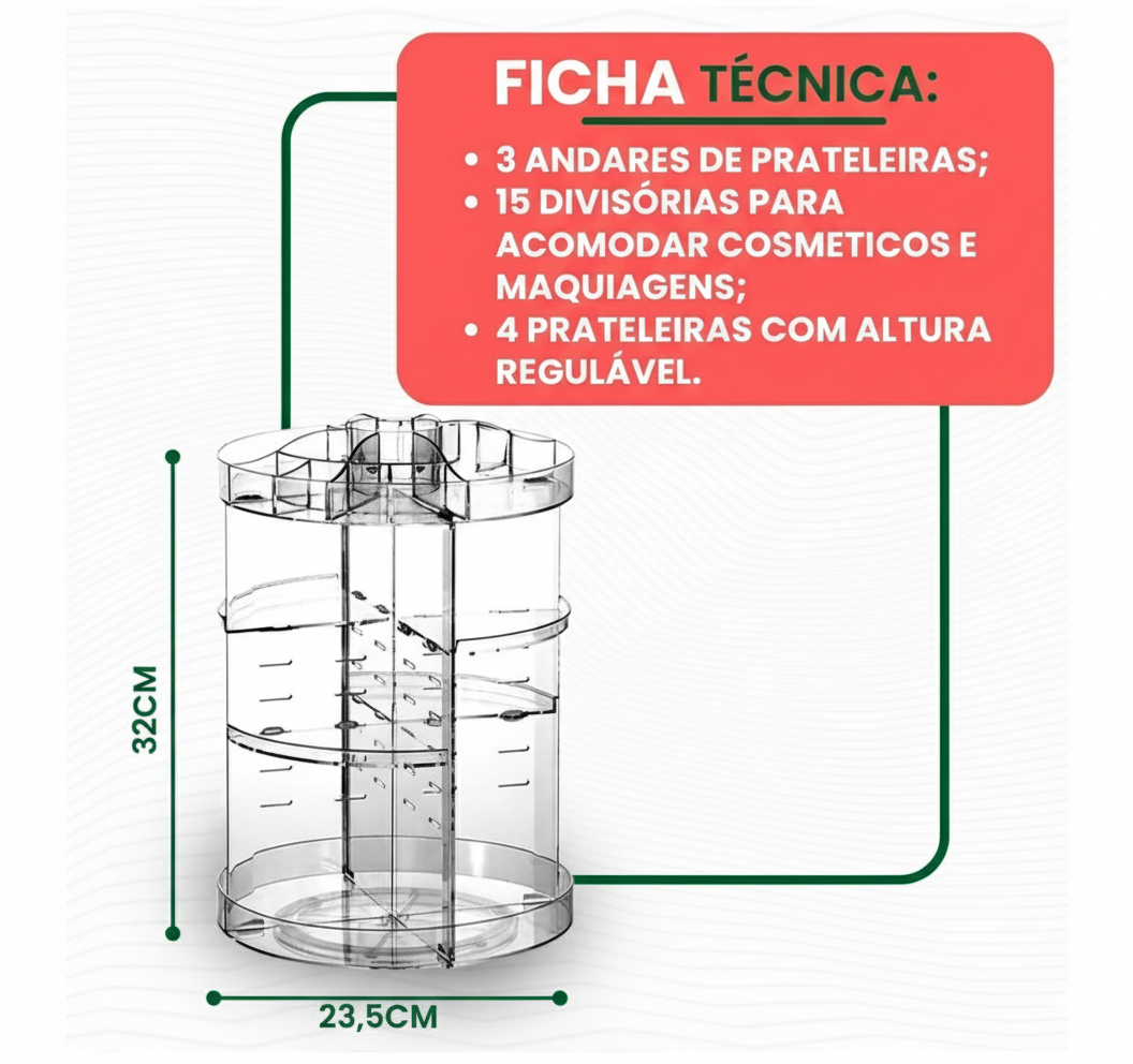 Organizador Giratório Maquiagem Cosméticos 360 Acrílico