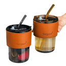 Copo de Vidro Canudo e Tampa Vedação 450ml Preto