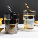 Copo de Vidro Canudo e Tampa Vedação 450ml Preto